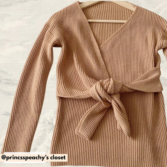 Tan Tied Front Sweater - Picture 1 of 7